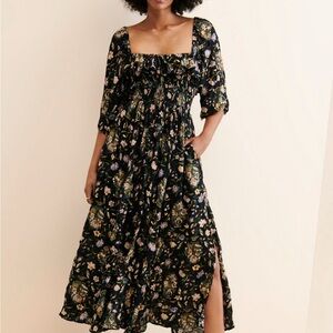 Free People Black Floral Midi Dress